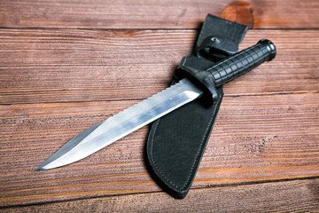 Knives with large blades on the table close-up