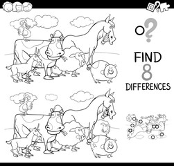 Fototapeta na wymiar differences game with farm animals color book