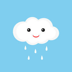 Cute cloud with smiley face and raindrops.