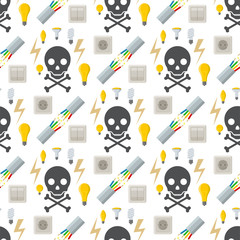 Energy electricity power battery vector illustration industrial electrician voltage socket technology seamless pattern background.