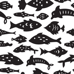 Seamless pattern with sea fishes. Can be used for textile, website background, book cover, packaging.