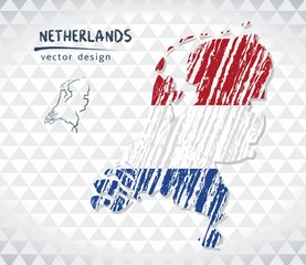 Map of Netherlands with hand drawn sketch map inside. Vector illustration