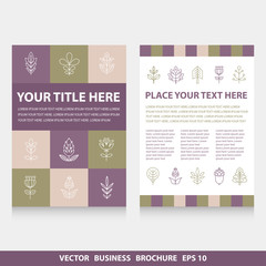 Vector flyers brochure with flowers and trees icons. 