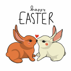 Happy Easter rabbit lover kissing cartoon vector illustration