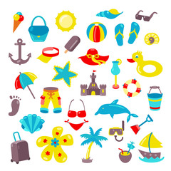 Set of beach icons. Vector design elements.
