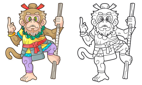 cartoon, funny monkey king, cute illustration
