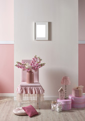 pink wall and girl baby room with frame style