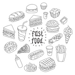 Set of fast food icons. It can be used as - logo, pictogram, icon, infographic element.