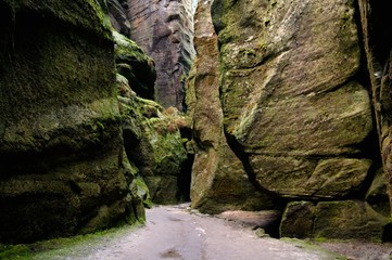 Sandstone rock towers Teplicke skaly in Eastern Bohemia, Czech Republic