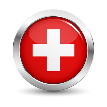 Swiss Flag Icon Badge Vector Button