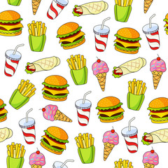 Fast food pattern. Endless texture for wallpaper, fill,  web page background, surface texture.