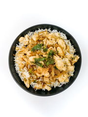 Homemade Chinese fried rice with vegetables and fried eggs