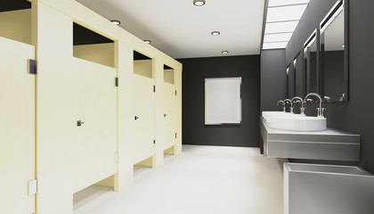 Public female restroom. 3D rendering. Empty picture