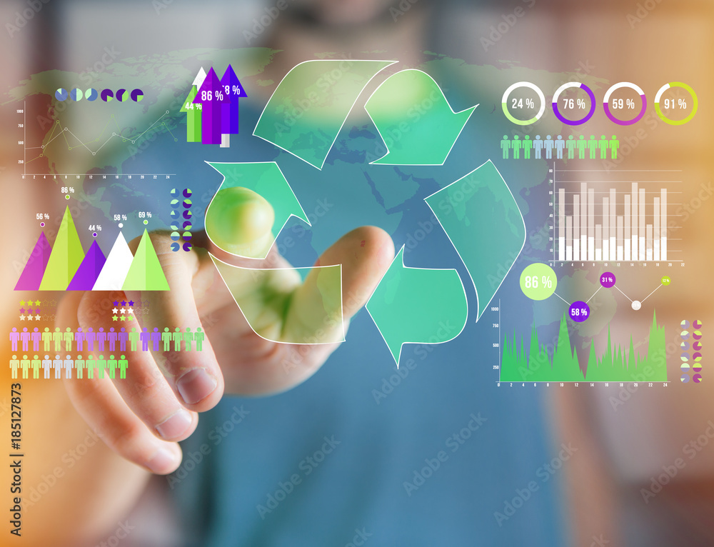 Poster technology ecologic interface with world map on the background - ecology concept