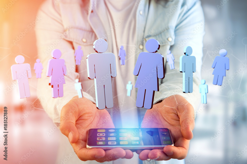 Aufkleber network connection with people linked each other - 3d rendering
