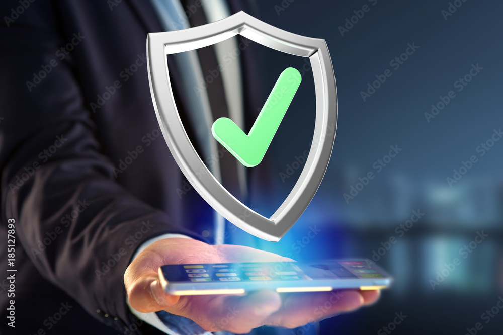 Poster shield symbol displayed on a futuristic interface - 3d rendering