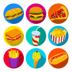 Set of fast food icons. Template for style design.