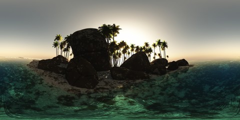 panoramia of tropical beach. made with one 360 degree lense. ready for virtual reality