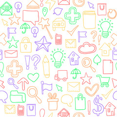 Fototapeta na wymiar Seamless pattern Icons. Vector illustration. Endless texture for wallpaper, fill, web page background, surface texture.