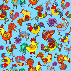 Seamless pattern with roosters. Texture for wallpaper, fills, web page background.