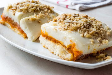 Turkish Muhallebi Pudding with Pumpkin, Ladyfinger (Savayer) and Nuts