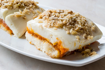 Turkish Muhallebi Pudding with Pumpkin, Ladyfinger (Savayer) and Nuts