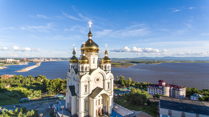 Khabarovsk, Slavy square, Orthodox Cathedral , house radio
