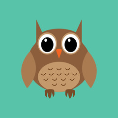 Cute brown cartoon owl on the dark background
