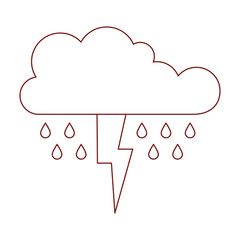 cloud with rain and thunderbolt in dark red contour