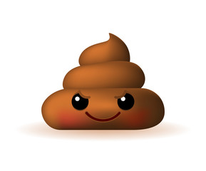 Cute Wicked Poo Emoticon on White Background. Isolated Vector Illustration 
