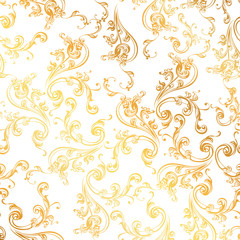 Floral pattern. Wallpaper baroque, damask. Seamless vector background. White and gold ornament.