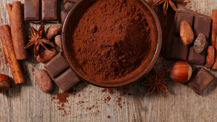 close up on cocoa and bean