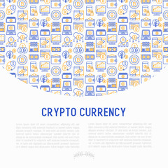 Fototapeta na wymiar Cryptocurrency concept with thin line icons set: mining farm, bitcoin, exchange, wallet, online banking, coin, payment. Modern vector illustration for banner, web page.