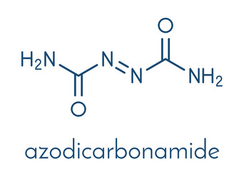 Azodicarbonamide food additive molecule. Used in bread production as flour improving agent and as blowing agent in the production of foam plastics. Skeletal formula.