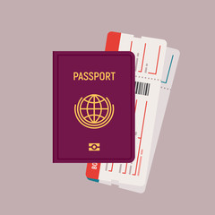 Passport and boarding pass tickets. Vector illustration in flat design.