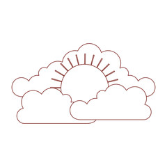 cloud cumulus and sun flat icon in dark red contour