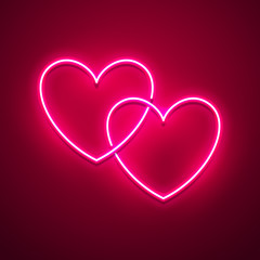 Valentines Day background. Vector retro neon sign. 