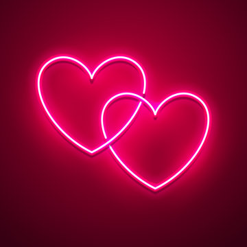 Valentines Day background. Vector retro neon sign. 