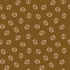Coffee beans seamless pattern, vector background. Repeated dark brown texture for cafe menu, shop wrapping paper. Flat line icons.