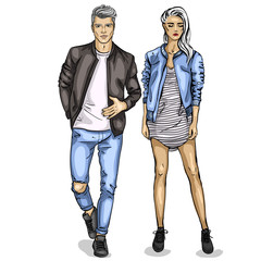 Vector woman and man