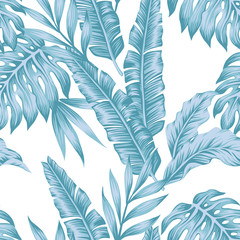Tropical leaves cold color seamless