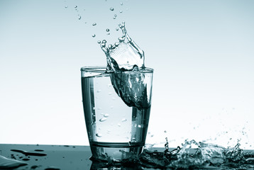 Water splash in glass. Drinking water concept