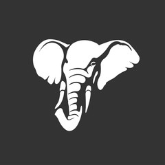 head of an elephant with large tusks - vector illustration for logo, badge or stripes