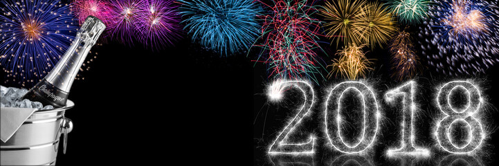 happy new year 2018 background with champagne and fireworks