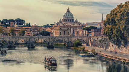 St Peter's basilica in the Vatican viewed from a Rome bridge