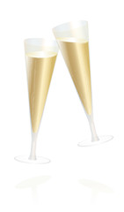Champagne glasses - toast and cheer, happy new year - isolated vector illustration on white background.