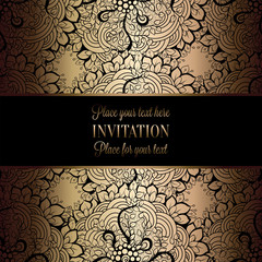 Vintage baroque Wedding Invitation template with butterfly background. Traditional decoration for wedding. Vector illustration in black and gold
