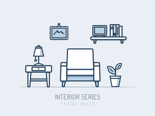 Interior and furniture series. Chair and table monoline vector illustration
