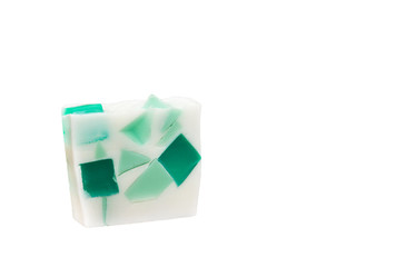 Mosaic, green, mint  handmade soap on a white background.