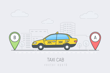 Taxi cab in the city driving from location A to location B, vector illustration in monoline style © Zoran Milic